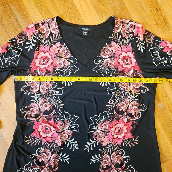 Roz & Ali Black Pink Floral Bell Sleeve Dress Women’s 18 Sheath Fit - Picture 9 of 13